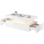 HOMCOM LED Coffee Table with Storage, 2-Tier Modern Center Table with 2 Drawers for Living Room, High Gloss White
