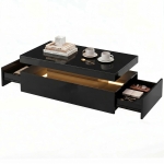 HOMCOM LED Coffee Table with Storage, 2-Tier Modern Center Table with 2 Drawers for Living Room, High Gloss Black
