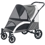 PawHut Foldable Pet Stroller for Medium Dogs with Four Big Wheels, Shock-Absorbing Frame, Safety Leashes, Brakes, Dark Grey