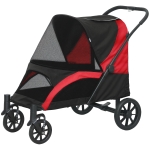 PawHut Foldable Pet Stroller for Medium Dogs with Four Big Wheels, Shock-Absorbing Frame, Safety Leashes, Brakes, Black