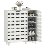 HOMCOM Shoe Cabinet, 17-20 Pairs Shoe Storage Cabinet with Hollowed-Out Doors, White