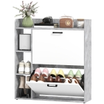 HOMCOM Shoe Cabinet with 2 Flip Drawers, 3 Side Compartments, Adjustable Shelves, 8-12 Pairs for Entryway Hallway, Grey