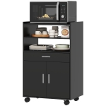 HOMCOM Microwave Cart with Wheels, Microwave Stand with Worktop, Open Shelves and Drawer, Storage Cabinet, Black