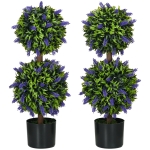 HOMCOM 2.3ft Set of 2 Artificial Plants, Lavender Flowers Ball Trees with Pot, for Home Indoor Outdoor Decor