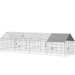 PawHut Metal Chicken Coop with UV-Resistant Cover for Hens, Rabbits, Ducks, Geese, 168.5" x 42.1" x 43.7", Grey