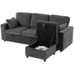 HOMCOM Modular Sectional Sofa Bed with Reversible Storage Ottoman, Pull Out Sleeper Sofa with Spring Cushion, Dark Grey