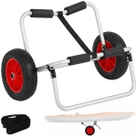 Soozier 198LBS Kayak Cart, Foldable Canoe Trolley Cart, Kayak Trailer with Tie-Down Strap, 10'' No-Flat Wheels and Aluminum Frame, Silver