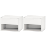 HOMCOM Floating Nightstand Set of 2, Wall Mounted Bedside Table with Drawer for Bedroom, White