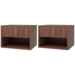 HOMCOM Floating Nightstand Set of 2, Wall Mounted Bedside Table with Drawer for Bedroom, Brown