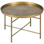HOMCOM Vintage Coffee Table for Living Room, 24" Round Center Table with Hammered Tray Top and Metal Frame, Gold