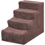 PawHut 4-Step Dog Ramp for Sofa, Bed, and Couch, with Removable Cover, Brown