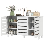 HOMCOM Shoe Cabinet with 3 Slatted Doors, 3-tier Shelving Rack Cabinet with Adjustable Shelves for 15 Pairs of Shoes, White