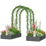 Outsunny Metal Raised Garden Bed with Trellis, Galvanized Garden Bed Kit Outdoor Garden Box with Trellis, Dark Grey