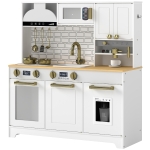 Qaba Play Kitchen, Kids Kitchen Playset with Coffee Maker, Ice Maker, Clicking Knobs, Storage, Accessories for 3-8 Years