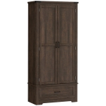 HOMCOM 69" Tall Farmhouse Kitchen Pantry Cabinet with 2 Doors, Drawer and Adjustable Shelves, Dark Brown