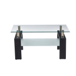 Modern 2-Tier Glass Coffee Table with Double-Layer Clear Top, Space-Saving Center Table with Sturdy Supporting Legs, 34.5'' L x 19'' W x 16.5'' H, Black
