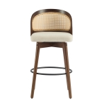 Swivel Bar Chairs with Ergonomic Curved Back, Cozy Stools with Hand‑Woven PE Cane Back, 18" L x 19" W x 35.5" H, Beige+Walnut