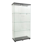 Solid Glass Floor-Standing Showcase with Built-In LED Lighting, LED Glass Display Cabinet with Lockable Doors, 31.5'' L x 14.5'' W x 64.5'' H, Black