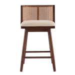 Woven Rattan Counter Chairs with Padded Upholstered Seat, Counter Height Bar Stools with Durable Frame, 19.5'' L x 21'' W x 35'' H, Beige+Walnut