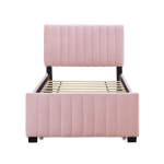 Space-Saving Twin Size Upholstered Platform Bed with Trundle Under Bed, Cozy Bed Frame with Velvet Fabric, 80" L x 41.5" W x 42.5" H, Pink