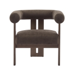 Round Arm Accent Chair with Velvet Upholstery, Curved Backrest Armchair with Solid Birch Wood Base, 31'' L x 29'' W x 30'' H, Dark Brown+Walnut