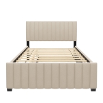 Space-Saving Full Size Upholstered Platform Bed with Twin-Size Trundle, Solid Bed Frame with 10 Reinforced Slats, 80" L x 58" W x 46" H, Beige
