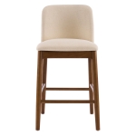 Cozy Lois Indoor Upholstered Wooden Stools with Padded Soft Fabric, Sturdy Bar Chairs with Footrest, 19" L x 22" W x 37" H, Beige+Walnut
