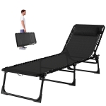 Outsunny Folding Chaise Lounge Pool Chair with 4-Position Reclining Back, Pillow, Breathable Mesh & Bungee Seat, Black