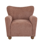 Cozy Wingback Armchair with Premium Fabric Upholstery, Bouclé Accent Chair with Plush Cushioned Seat, 32'' L x 31'' W x 32.5'' H, Coral+Teak