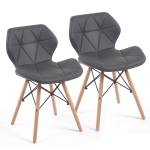 Modern Dining Chair with Backrest and PU Leather Surface, Stain-Resistant Bar Stools with Ergonomic Wood Legs, 18.5'' L x 14.5'' W x 28'' H, Grey