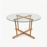 Round Tempered Glass Coffee Table with Solid Iron Legs, Modern Center Table with Stable Frame, 27.5'' L x 27.5'' W x 14.5'' H, Natural+Transparent