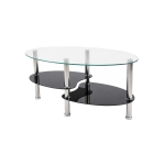 Oval Tempered Glass Coffee Table with Stainless Steel Legs, Modern Centre Table with Rounded Edges, 34.5'' L x 19'' W x 16'' H, Black+Transparent