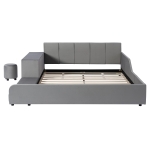 Queen-Size Upholstered Platform Bed with Bedside Desk and Stool, Cozy Bed Frame with Streamlined Structure, 84.5" L x 74" W x 28" H, Gray