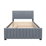 Space-Saving Full Size Upholstered Platform Bed with Twin-Size Trundle, Solid Bed Frame with 10 Reinforced Slats, 80" L x 58" W x 46" H, Gray