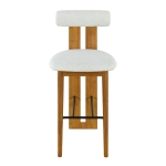 Modern Bar Stool Set of 4 with Padded Upholstered Seat, Indoor Bar Chairs with Ergonomic Cylindrical Backrest,19'' L x 23'' W x 43'' H, Ivory+Walnut