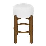 Indoor Round Seat Bar Stools with Solid Rubberwood Frame, Non-Swivel Bar Chairs with Padded Upholstered Seat, 19.5'' L x 19.5'' W x 30'' H, Ivory+Walnut