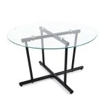 Round Tempered Glass Coffee Table with Solid Iron Legs, Modern Center Table with Stable Frame, 27.5'' L x 27.5'' W x 14.5'' H, Black+Transparent