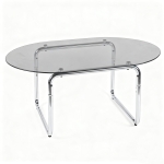 Curved Tempered Glass Coffee Table with Fingerprint-Resistant Top, Minimalist Center Table with U-Shaped Metal Legs, 35.5'' L x 23.5'' W x 15'' H, Grey