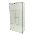Solid Glass Floor-Standing Showcase with Built-In LED Lighting, LED Glass Display Cabinet with Lockable Doors, 31.5'' L x 14.5'' W x 64.5'' H, White