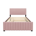Space-Saving Full Size Upholstered Platform Bed with Twin-Size Trundle, Solid Bed Frame with 10 Reinforced Slats, 80" L x 58" W x 46" H, Pink