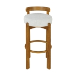 Modern Round Seat Bar Stools with Ergonomic Curved Backrest, Sherpa Padded Chairs with Integrated Footrest, 16'' L x 16.5'' W x 34'' H, Ivory+Walnut