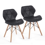 Modern Dining Chair with Backrest and PU Leather Surface, Stain-Resistant Bar Stools with Ergonomic Wood Legs, 18.5'' L x 14.5'' W x 28'' H, Black