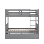 Full-Over-Full Bunk Bed with Space-Saving Pullout Trundle, Space-Saving Bed Frame with 2 Separate Beds, 79.5" L x 57" W x 60" H, Gray