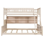 Twin XL Over Queen Bunk Bed with Built-In Storage Shelf and Safety Rope, Useful Bed Frame with Pegboard Side Panel, 83.5" L x 62.5" W x 59" H, Beige