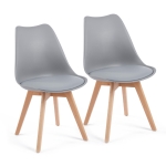 Modern Dining Chairs with Ergonomic High-Density Foam Backrest, Wooden-Legged Side Chairs with PU Leather Upholstery, 19.5L x 16.5W x 32H, Grey