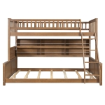Twin XL Over Queen Bunk Bed with Built-In Storage Shelf and Safety Rope, Useful Bed Frame with Pegboard Side Panel, 83.5" L x 62.5" W x 59" H, Brown