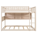Full Over Full Bunk Bed with Convenient Storage Headboard, Unique Bed Frame with Multi-Color Light Strip, 79" L x 57.5" W x 57" H, Beige