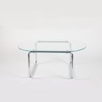 Curved Tempered Glass Coffee Table with Fingerprint-Resistant Top, Minimalist Center Table with Metal Legs, 35.5'' L x 23.5'' W x 15'' H, Transparent