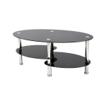 Oval Tempered Glass Coffee Table with Stainless Steel Legs, Modern Living Room Centre Table with Rounded Edges, 34.5'' L x 19'' W x 16'' H, Black