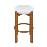 Indoor Round Seat Bar Stools with Solid Wood Frame, Rubberwood Bar Chairs with Padded Upholstered Seat, 19.5'' L x 19.5'' W x 30'' H, Ivory+Walnut